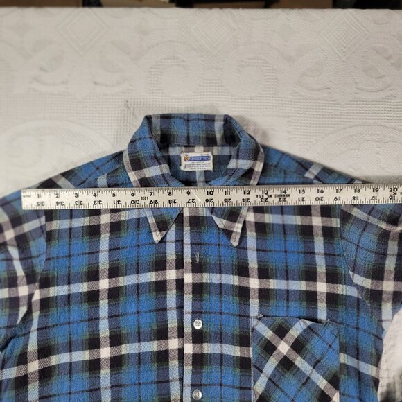 Vtg men's shirt long sleeve cotton‎ flannel medium blue 4" hole in right armpit - Picture 6 of 16